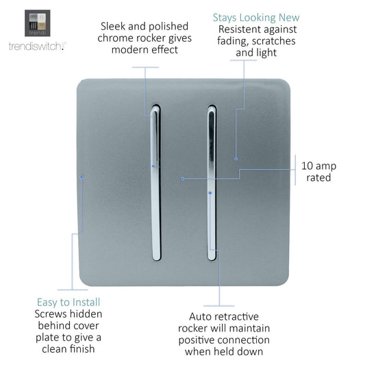 Trendi Artistic Modern Glossy Tactile Auto Retractive 2 Door Bell Switch Cool Grey