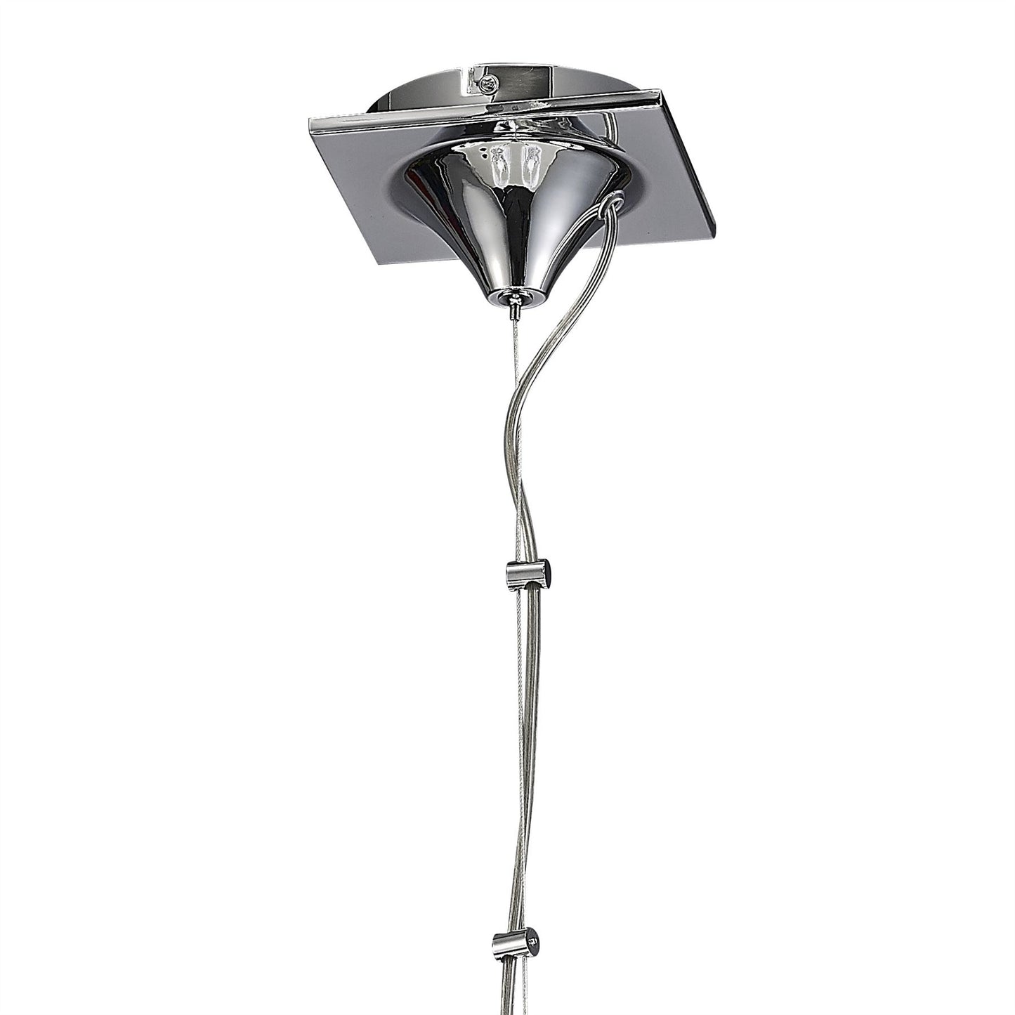 Mantra Louise Pendant 5 Light E27 with White Shades Polished Chrome/Clear Crystal