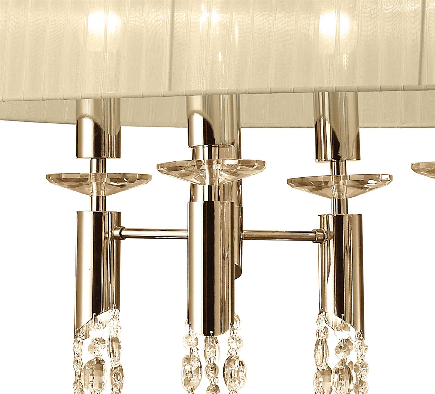 Mantra Tiffany Pendant 6+6 Light E27+G9 Oval, French Gold with Cream Shade & Clear Crystal