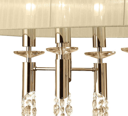 Mantra Tiffany Pendant 6+6 Light E27+G9 Oval, French Gold with Cream Shade & Clear Crystal