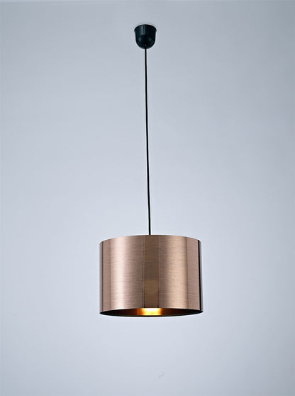 Deco Dako Black Pendant 1 Light E27 with 300 x 200mm Metallic Copper Finish Cylinder Shade, c/w Ceiling Bracket