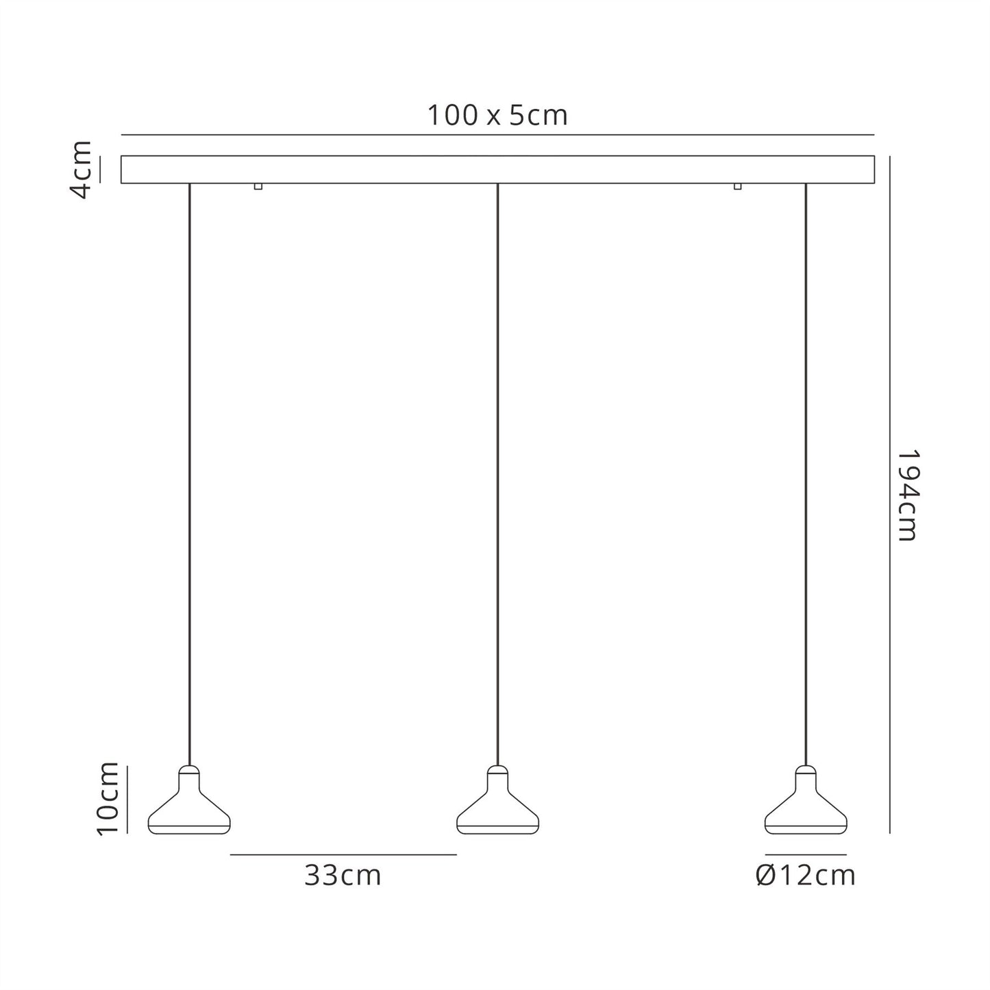 Mantra Fusion Sirio 3 Light Linear Bar Pendant, 24W LED, 3000K, 1770lm, Black, 3yrs Warranty