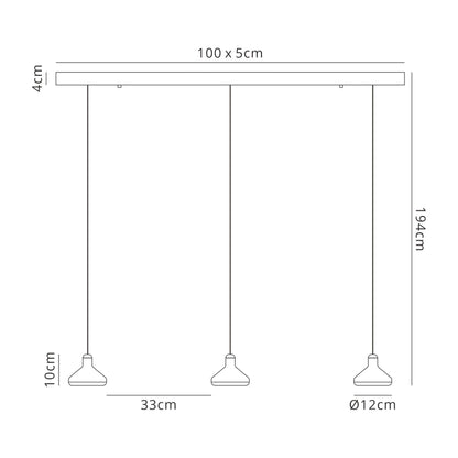 Mantra Fusion Sirio 3 Light Linear Bar Pendant, 24W LED, 3000K, 1770lm, Black, 3yrs Warranty