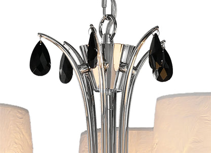 Mantra M6311 Andrea Pendant 88cm Round, 6+3 x E14 (Max 20W), Polished Chrome, White Shades, Black Crystal Droplets