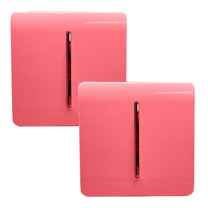 Trendi 1 Gang 2 Way 240V Screwless Artistic Modern Glossy 10 Amp Chrome Rocker Electrical Wall Light Switch in Strawberry Red (2 pack)