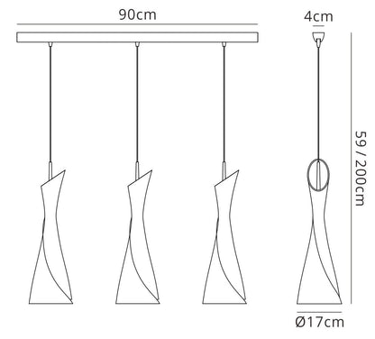 Mantra M0771 Zack Linear Pendant 3 Light E27 Line, Satin Nickel