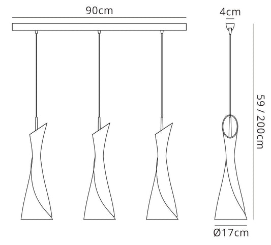 Mantra M0771 Zack Linear Pendant 3 Light E27 Line, Satin Nickel