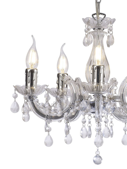 Deco Floria Chandelier with Acrylic Sconce & Acrylic Droplets 5 Light E14 Polished Chrome Finish