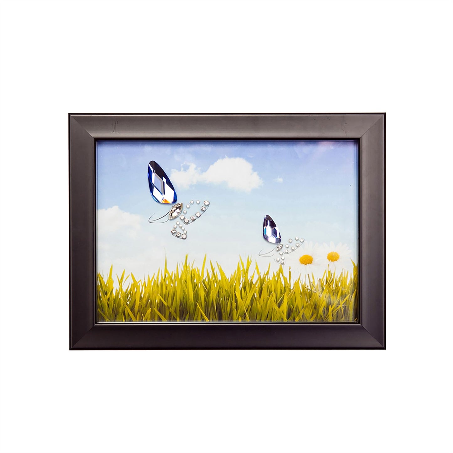 Diyas Home Crystal Wall Art (DH) Nature Butterflies, Black Frame Blue, Purple Crystal Framed