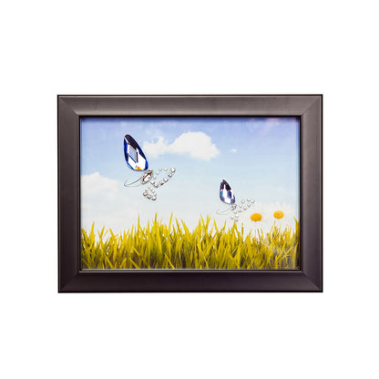Diyas Home Crystal Wall Art (DH) Nature Butterflies, Black Frame Blue, Purple Crystal Framed