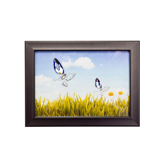 Diyas Home Crystal Wall Art (DH) Nature Butterflies, Black Frame Blue, Purple Crystal Framed