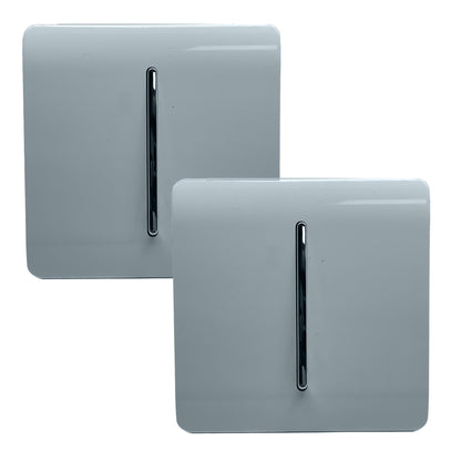 Trendi 1 Gang 2 Way 240V Screwless Artistic Modern Glossy 10 Amp Chrome Rocker Electrical Wall Light Switch in Cool Grey (2 pack)