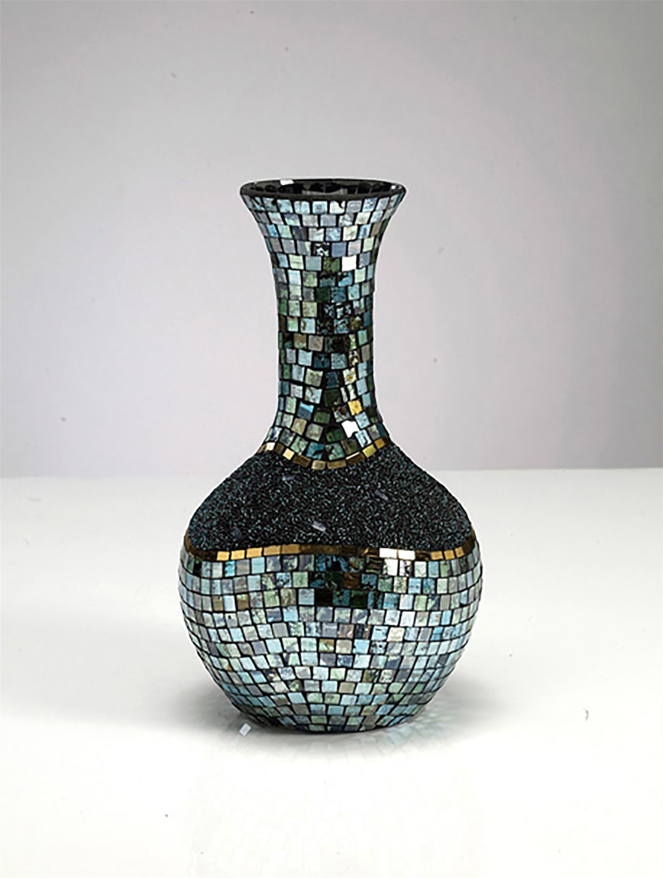 Diyas Home (DH) Addison Mosaic Vase Small Blue/Silver/French Gold Mosaic