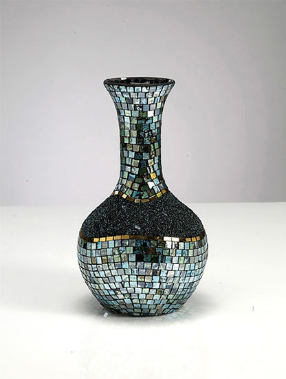Diyas Home (DH) Addison Mosaic Vase Small Blue/Silver/French Gold Mosaic