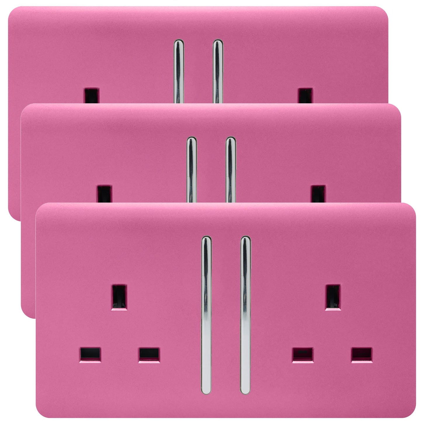 Trendi 2 Gang Artistic Modern Glossy 13 Amp Switched  Plug Socket Pink (3 Pack)