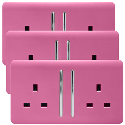 Trendi 2 Gang Artistic Modern Glossy 13 Amp Switched  Plug Socket Pink (3 Pack)
