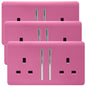 Trendi 2 Gang Artistic Modern Glossy 13 Amp Switched  Plug Socket Pink (3 Pack)