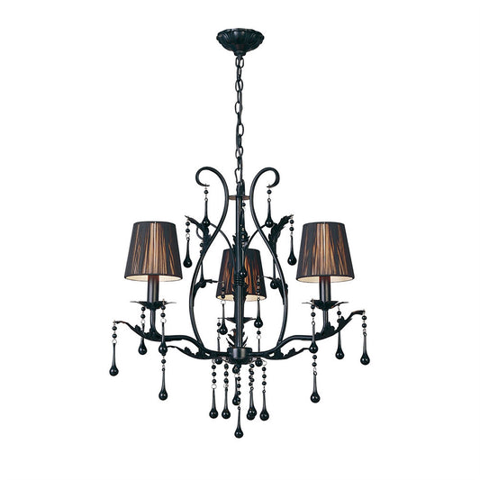 Diyas Flur 50cm  Round 3 Light E14 Black Ceiling Pendant Light Fitting