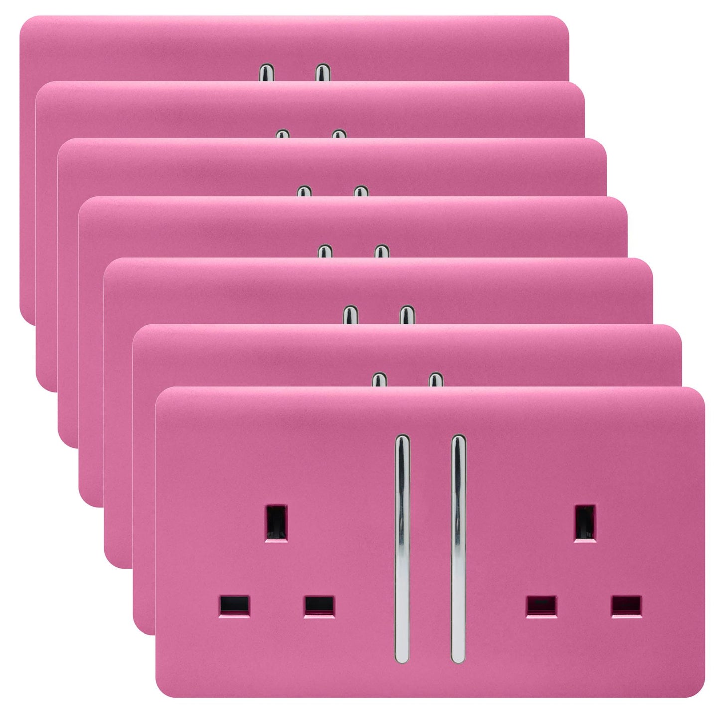 Trendi 2 Gang Artistic Modern Glossy 13 Amp Switched Plug Socket Pink (7 Pack)