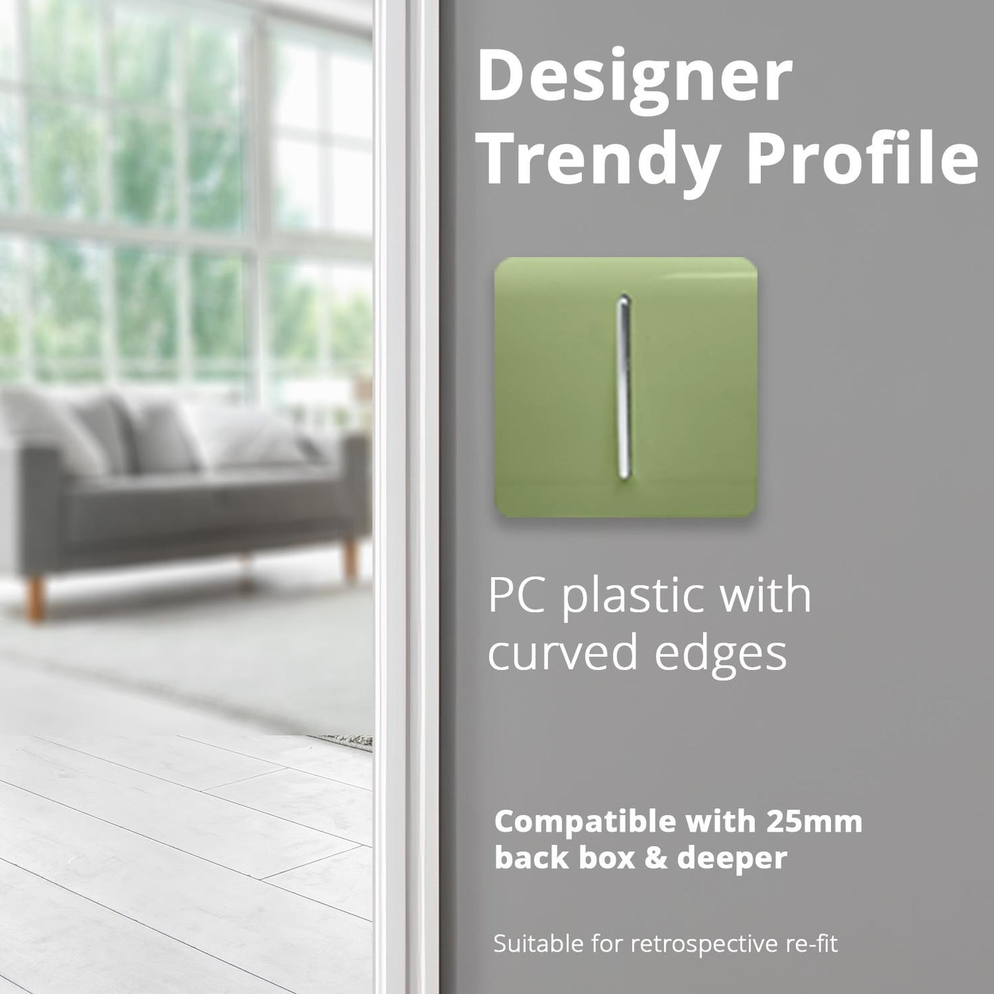Trendi 1 Gang 2 Way 240V Screwless Artistic Modern Glossy 10 Amp Chrome Rocker Electrical Wall Light Switch in Moss Green (5 pack)