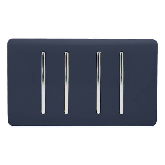Trendi 4 Gang 3 Way Intermediate Artistic Modern Glossy 10 Amp Rocker Light Switch Navy
