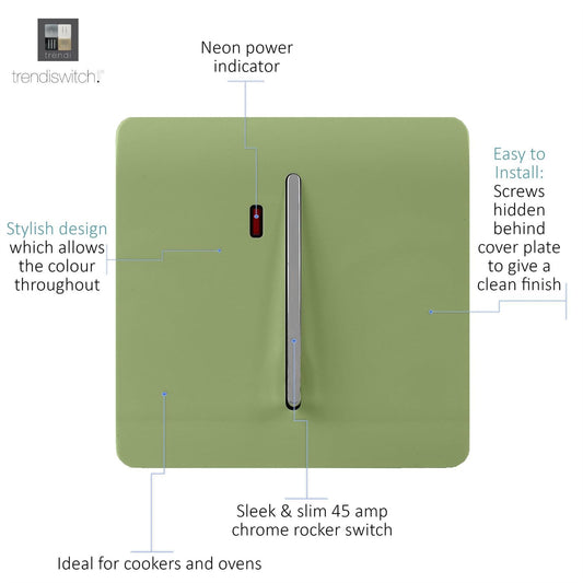 Trendi Artistic Modern Glossy 20 A Tactile Light Switch & Neon Insert Moss Green
