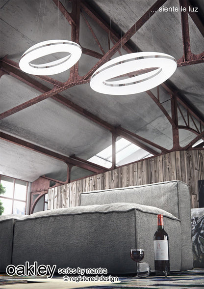 Mantra M4900 Oakley Oval Pendant 80W LED 3000K, 6400lm, Polished Chrome/Frosted Acrylic, 3yrs Warranty
