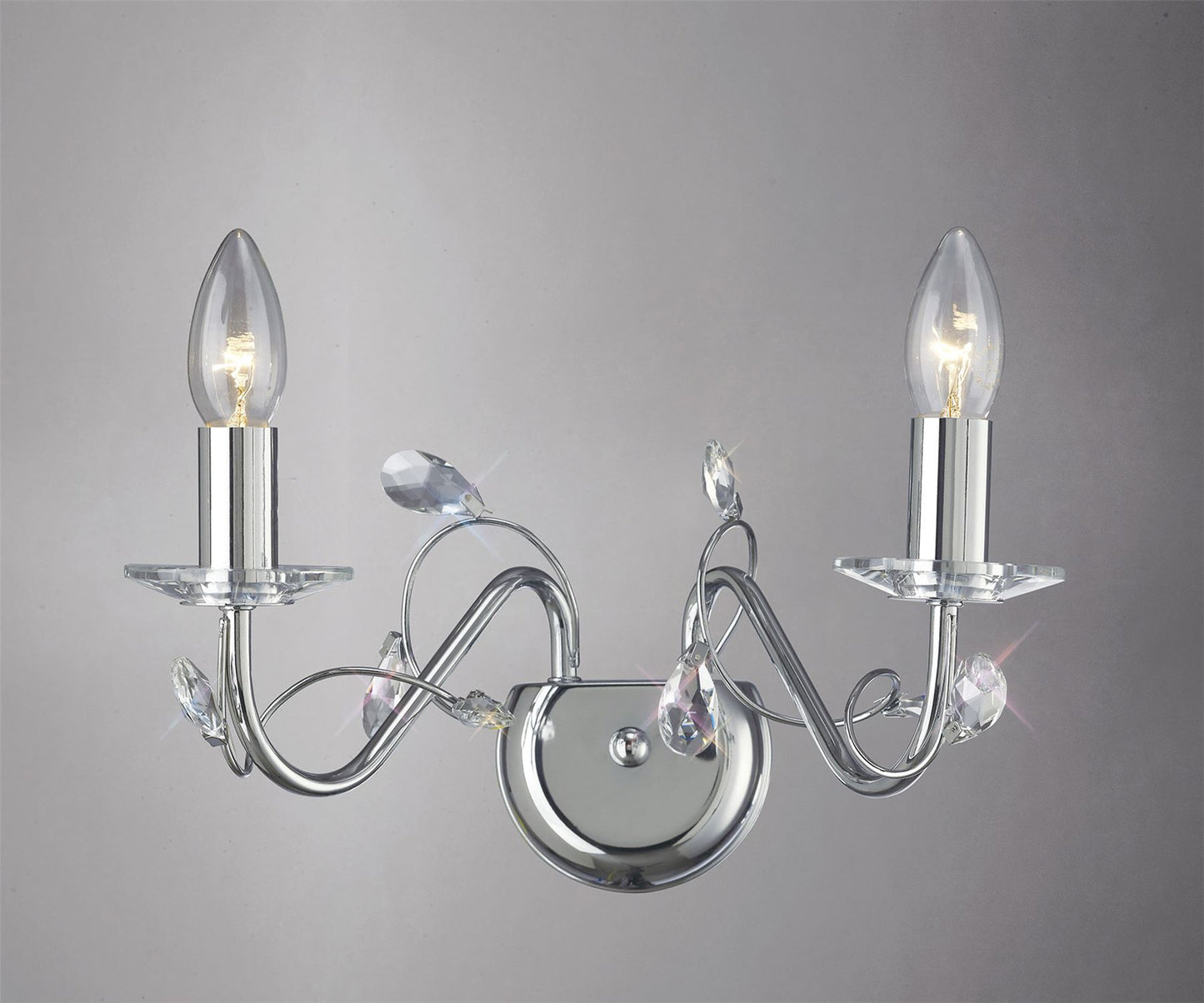Diyas Willow Wall Light WITHOUT SHADE 2 Light E14 Polished Chrome/Crystal