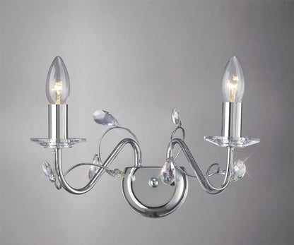 Diyas Willow Wall Light WITHOUT SHADE 2 Light E14 Polished Chrome/Crystal