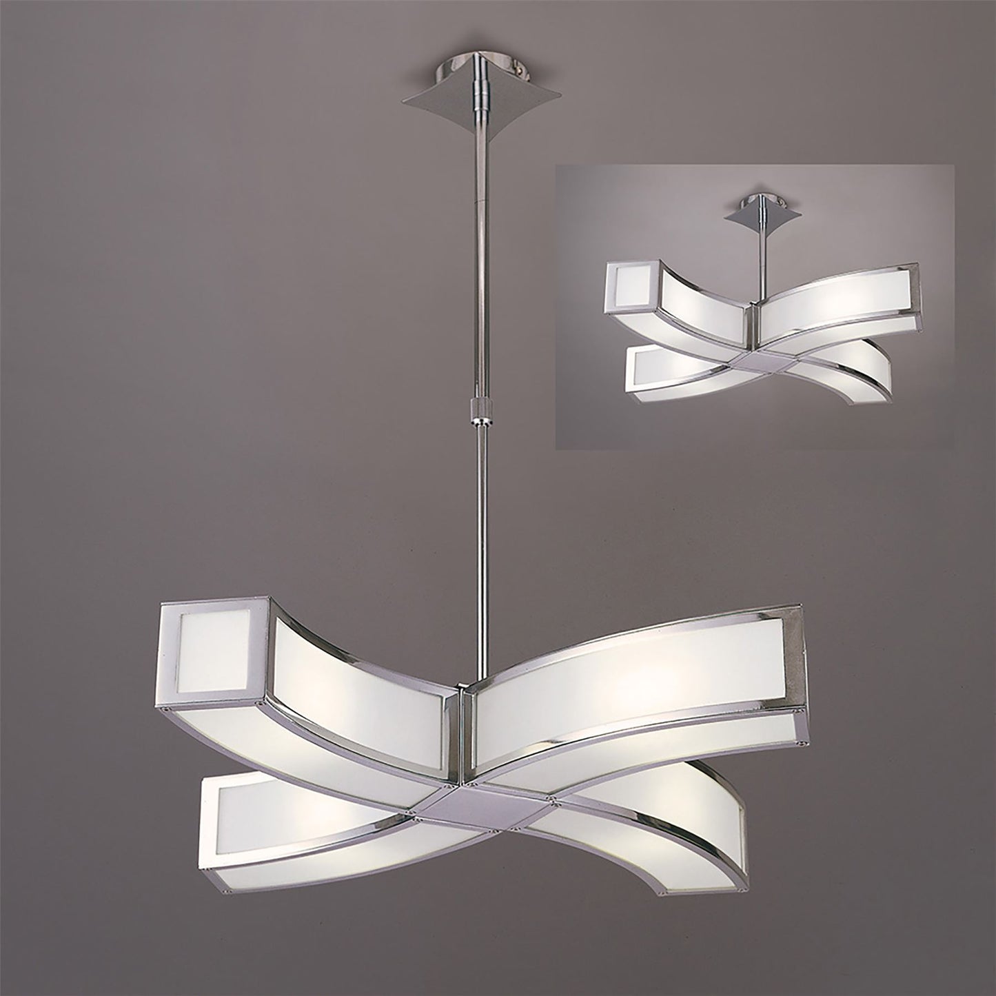 Mantra Duna 65cm E27 Pendant 4 Light L1 Curved, Polished Chrome/White Acrylic, CFL Lamps INCLUDED