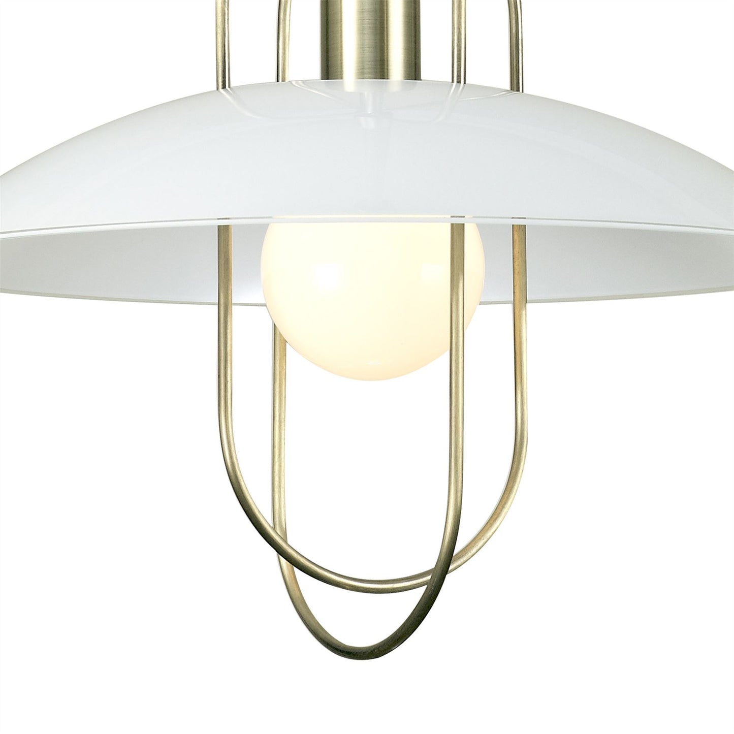 Deco Riva Rise & Fall Pendant 1 Light E27, Antique Brass/Opal White Glass Shade