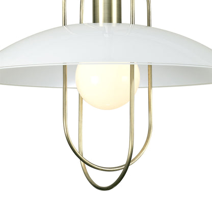 Deco Riva Rise & Fall Pendant 1 Light E27, Antique Brass/Opal White Glass Shade
