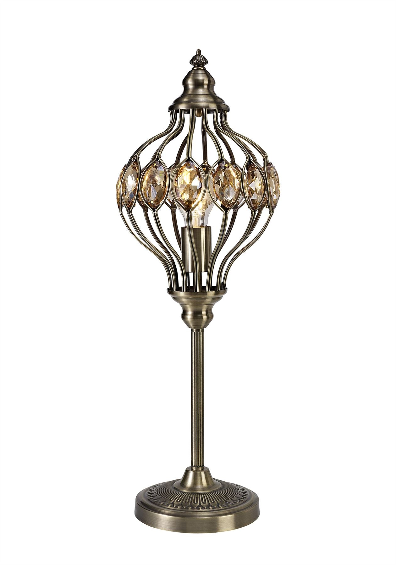 Diyas Marisa Crystal Table Lamp 1 Light E27 Antique Brass & Amber Crystal