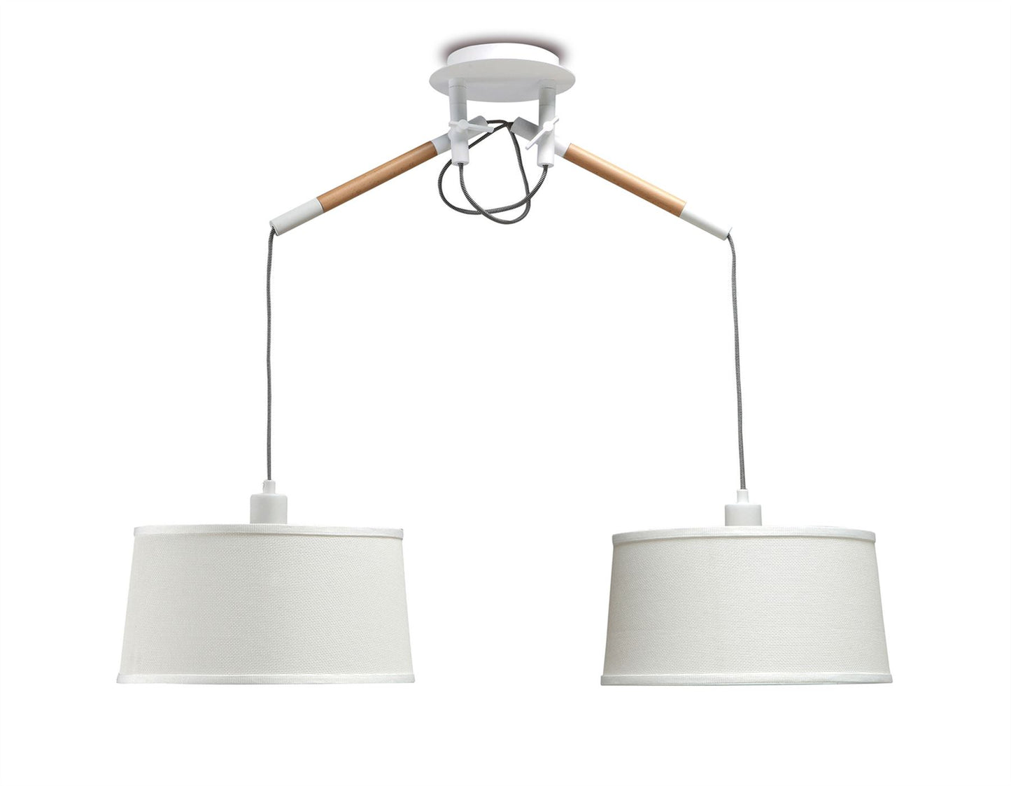 Mantra M4930 Nordica Linear Pendant with White Shade 2 Light E27, Matt White/Beech with Ivory White Shades