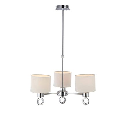 Diyas Polo 48cm  with White Shade 3 Light E27 Polished Chrome Ceiling Pendant Light Fitting