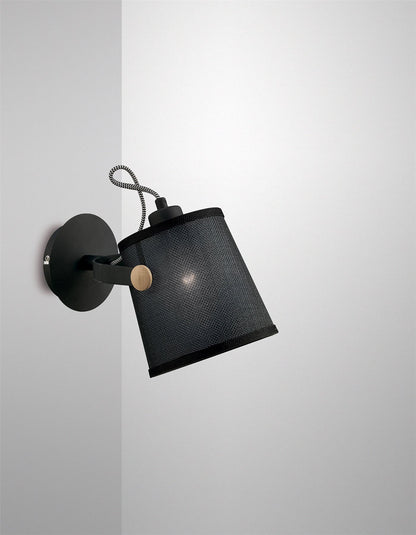 Mantra M4925 Nordica Wall Light with Black Shade 1 Light E27, Matt Black/Beech with Black Shade