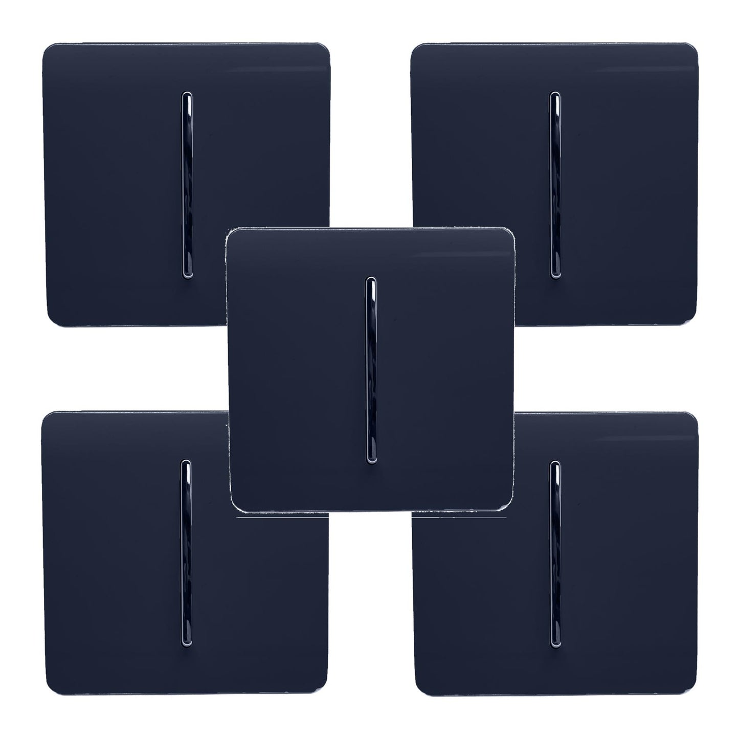 Trendi 1 Gang 2 Way 240V Screwless Artistic Modern Glossy 10 Amp Chrome Rocker Electrical Wall Light Switch in Navy Blue (5 pack)
