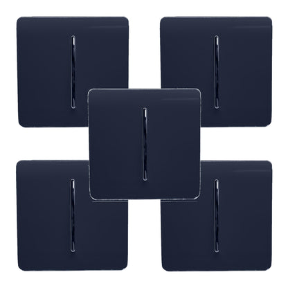 Trendi 1 Gang 2 Way 240V Screwless Artistic Modern Glossy 10 Amp Chrome Rocker Electrical Wall Light Switch in Navy Blue (5 pack)