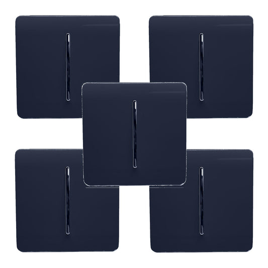 Trendi 1 Gang 2 Way 240V Screwless Artistic Modern Glossy 10 Amp Chrome Rocker Electrical Wall Light Switch in Navy Blue (5 pack)