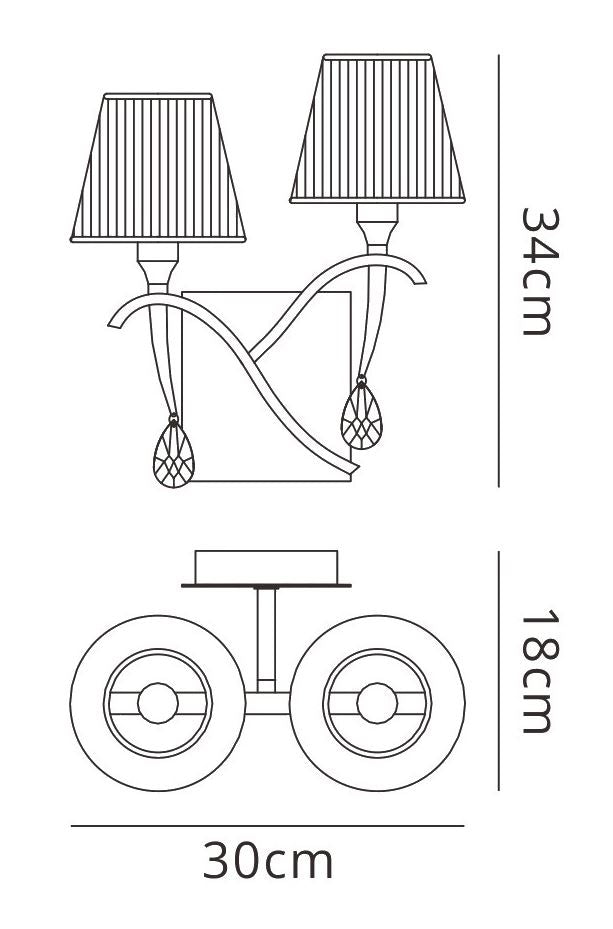 Mantra Siena Wall Light Switched 2 Light E14, Polished Brass with Amber Cream Shades and Clear Crystal