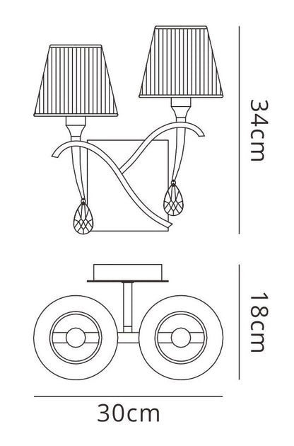 Mantra Siena Wall Light Switched 2 Light E14, Polished Brass with Amber Cream Shades and Clear Crystal