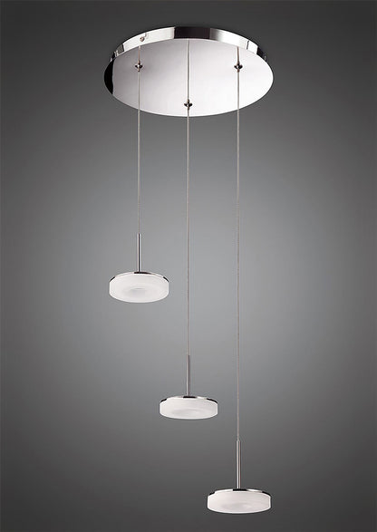 Mantra Fusion Nimbus 27cm 3 Drop Pendant 3 Light 15W LED 3000K, 1350lm, Polished Chrome/Frosted Acrylic, 3yrs Warranty