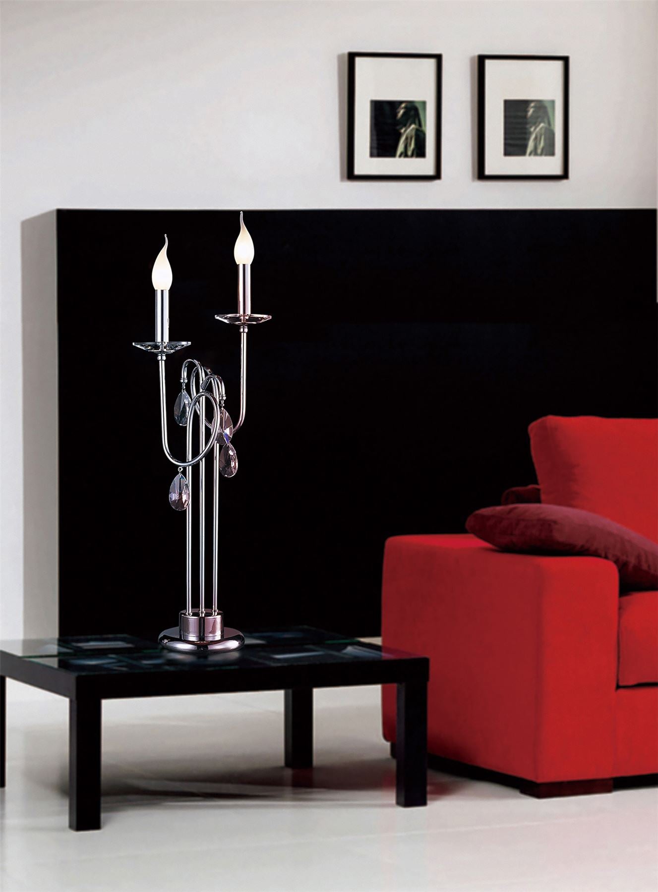 Diyas Danya Crystal Table Lamp 2 Light E14 Polished Chrome