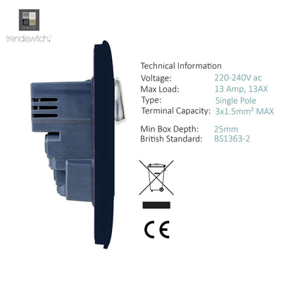 Trendi 1 Gang Artistic Modern Glossy 13 Amp 2x2.1mA USB Switched Tactile Navy