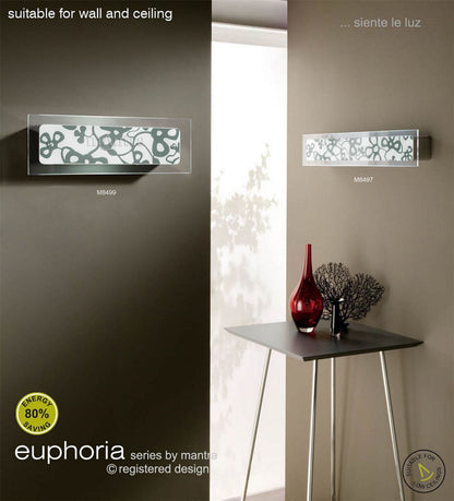 Mantra Euphoria Wall Light 1 Light L1/SGU10 Small Bar, Polished Chrome/Opal White Glass, CFL Lamps INCLUDED