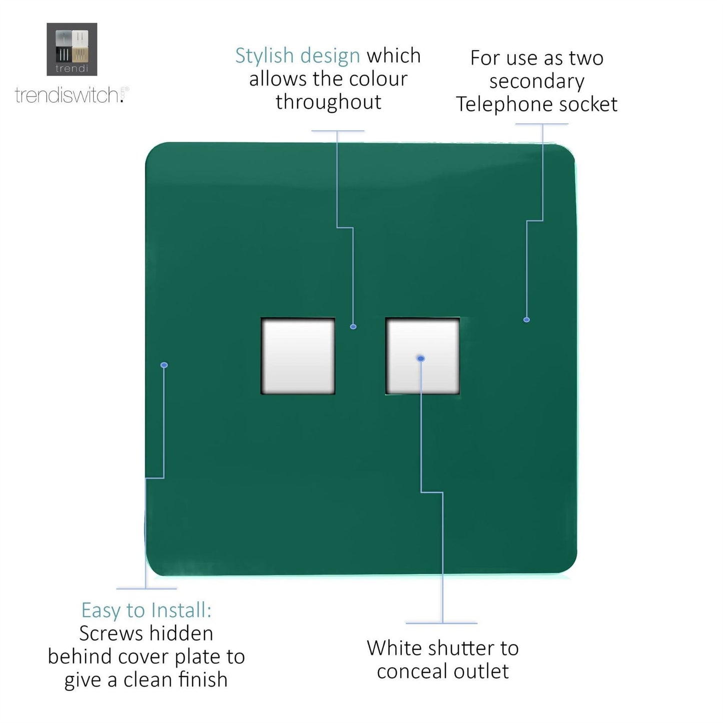 Trendi Artistic Modern Glossy Tactile 2 Gang Telephone Socket Dark Green