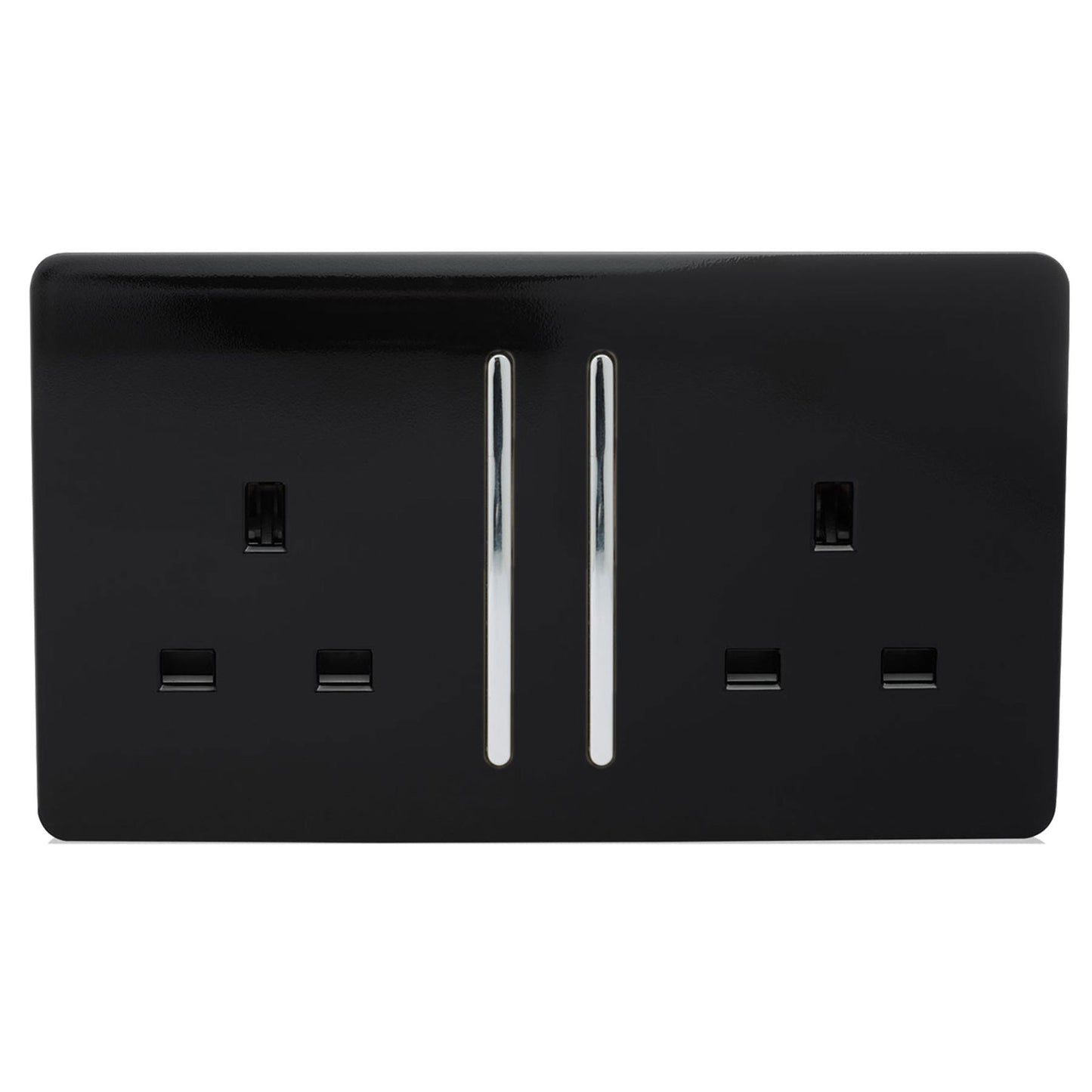 Trendi 2 Gang Artistic Modern Glossy 13 Amp Switched Tactile Plug Socket Piano Black (3 Pack)