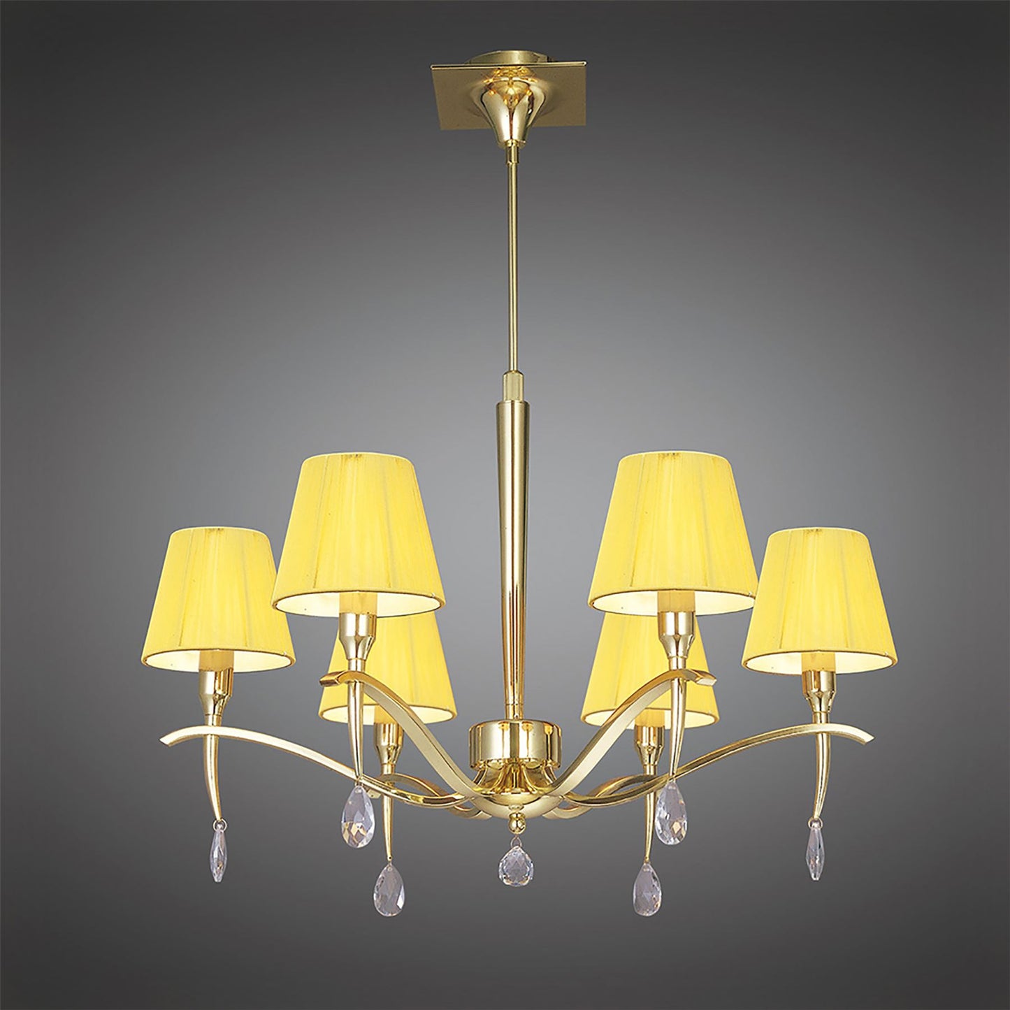 Mantra Siena 63cm Pendant Round 6 Light E14, Polished Brass with Amber Cream Shades and Clear Crystal