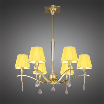 Mantra Siena 63cm Pendant Round 6 Light E14, Polished Brass with Amber Cream Shades and Clear Crystal