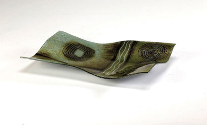 Diyas Home (DH) Carina Glass Art Platter Rectangle Green/Brown Glitter